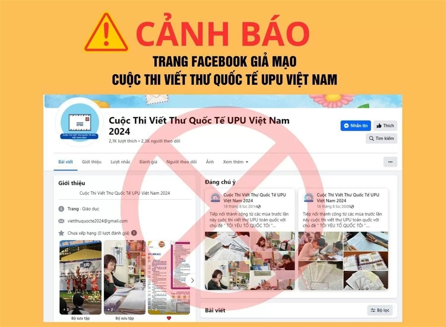 Cảnh giác với trang fanpage giả mạo Cuộc thi Viết thư quốc tế UPU